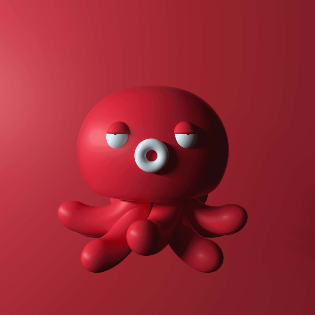 Modern 3D Red Octopus Wallpaper on Solid Red Background