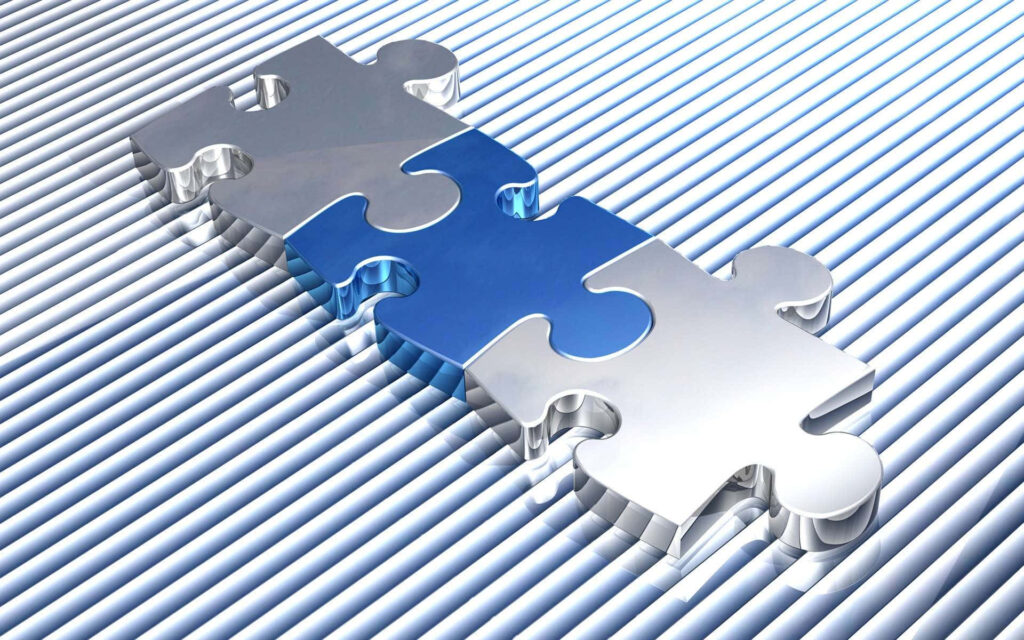 Modern 3D Silver and Blue Puzzle Wallpaper with Sleek Lines