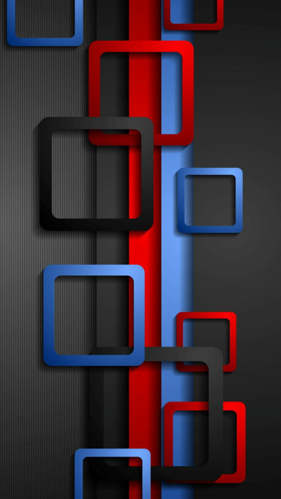 Modern 3D Mobile Wallpaper: Red, Black & Blue Square Design
