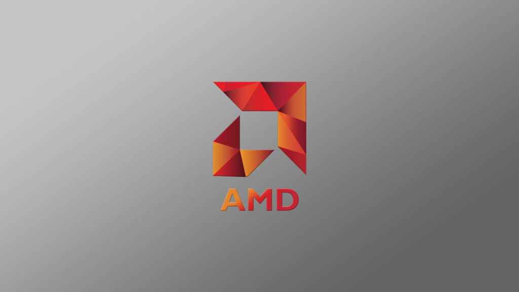 AMD logo geometric design red orange shapes modern gray gradient wallpaper background