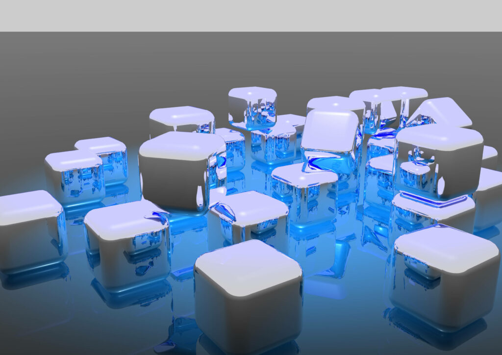 Modern 4K Abstract Rounded Cubes Wallpaper on Reflective Gray Background