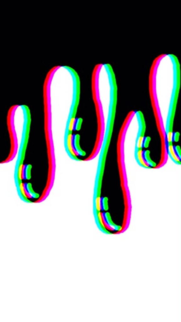 Modern abstract digital wallpaper with black paint drips and vibrant chromatic aberration glitch effect