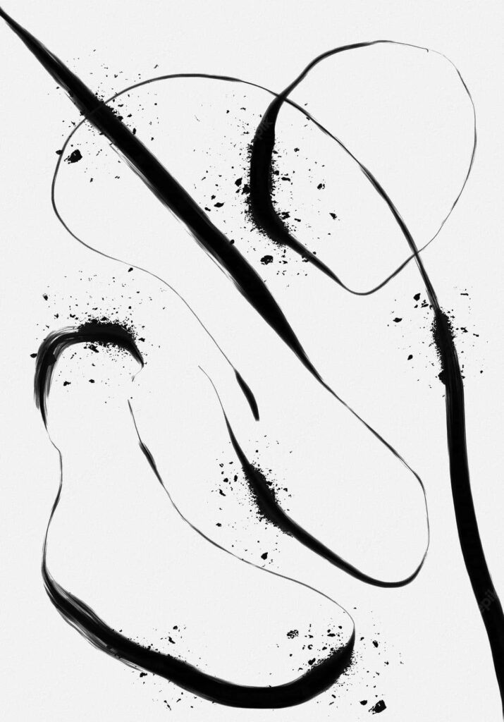 Abstract Black and White Wallpaper with Curves and Ink Splatters