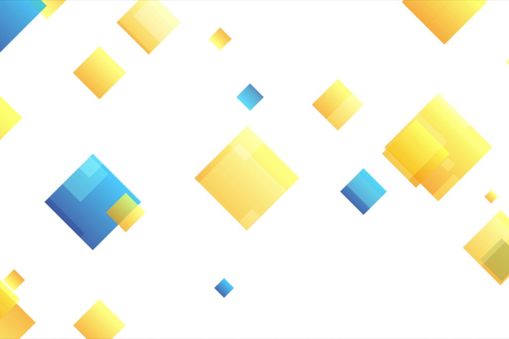Modern abstract wallpaper with floating blue and yellow gradient squares on white background