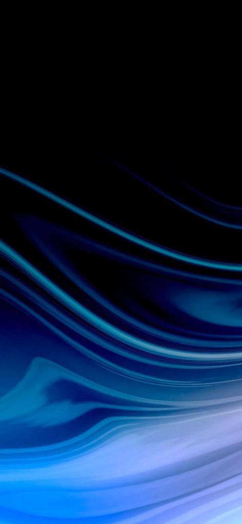 Abstract blue iPhone wallpaper with fluid deep blue and cyan gradient curves minimalist design