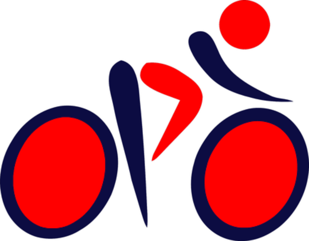 Modern Abstract Cyclist Wallpaper: Red & Navy Minimalist Design