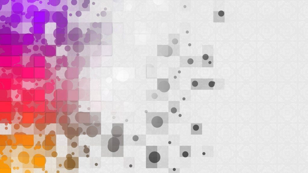 Abstract wallpaper with vibrant purple pink orange circles on white geometric grid background