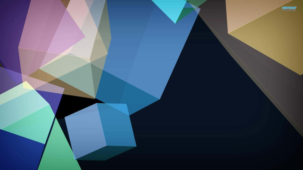 Soft Pastel Geometric Wallpaper with Translucent Shapes on Dark Background