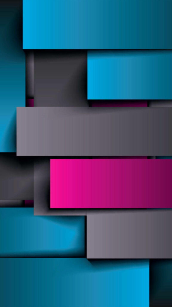 Modern Teal, Gray & Pink Abstract Wallpaper with Layered Blocks