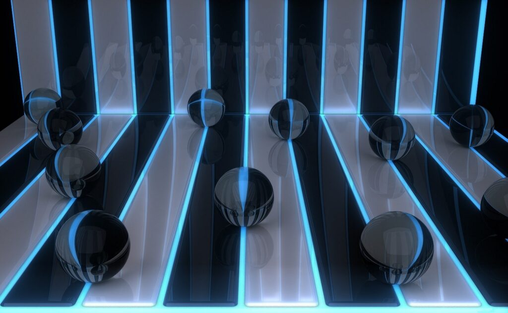 Modern Abstract Black & White Wallpaper with Futuristic Blue Glow