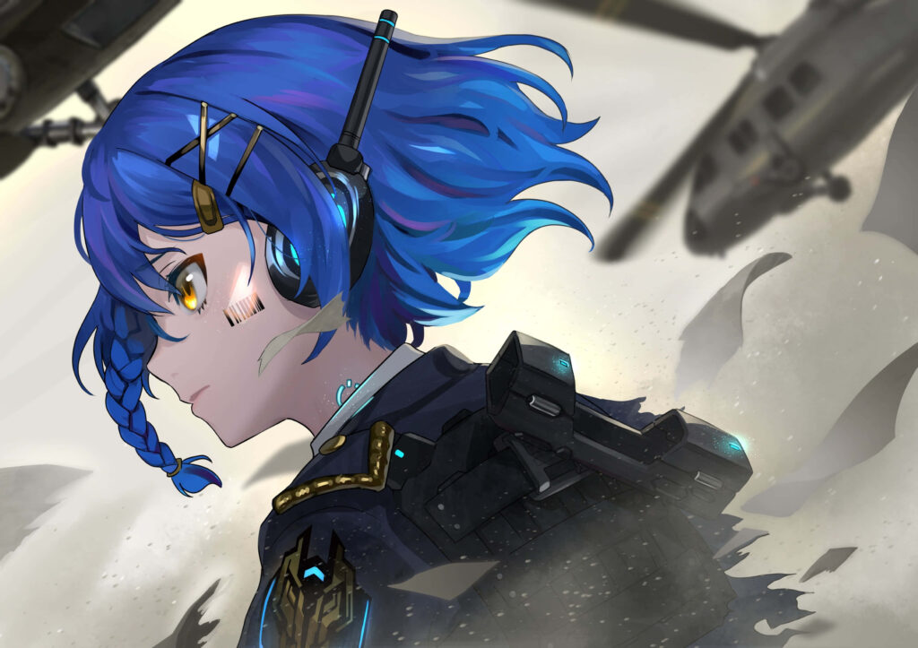 Futuristic Anime Girl Wallpaper: Blue Hair & Combat Outfit Design