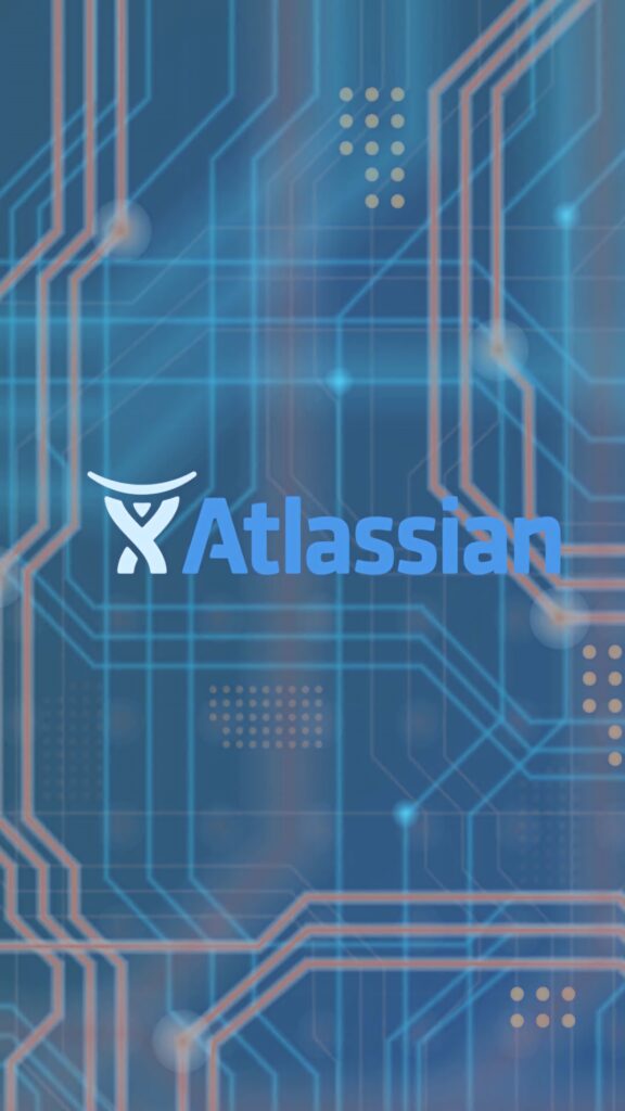Atlassian logo on digital blue circuit board background modern tech wallpaper innovative design