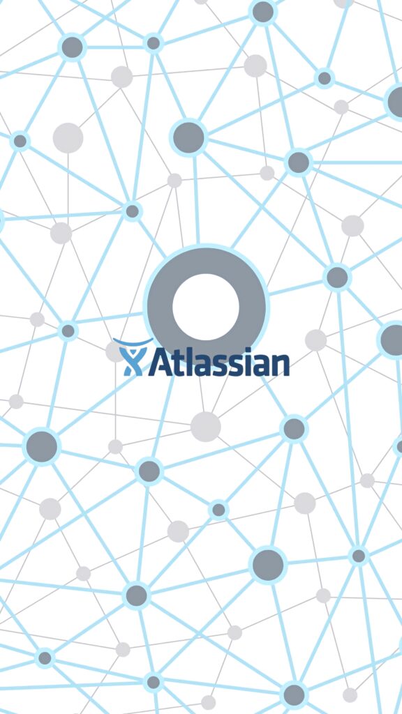 Modern Atlassian wallpaper with blue interconnected lines and dots highlighting central logo on white background