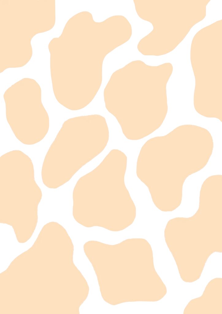 Playful cow print wallpaper with beige patches on white background modern minimalist design