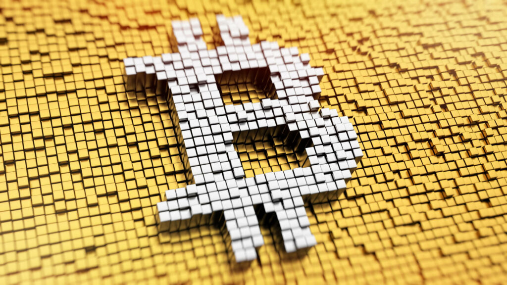 Modern Bitcoin Symbol in 3D Cubes on Vivid Yellow Mosaic Background Wallpaper