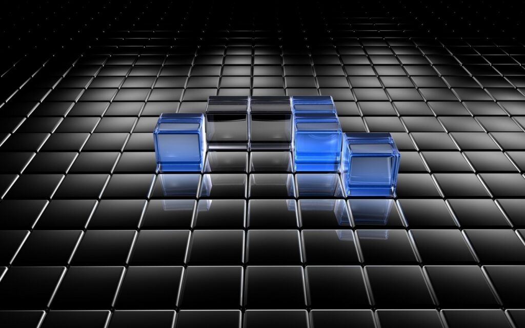 Sleek Black Tile Wallpaper with Blue Cubes - Modern Background