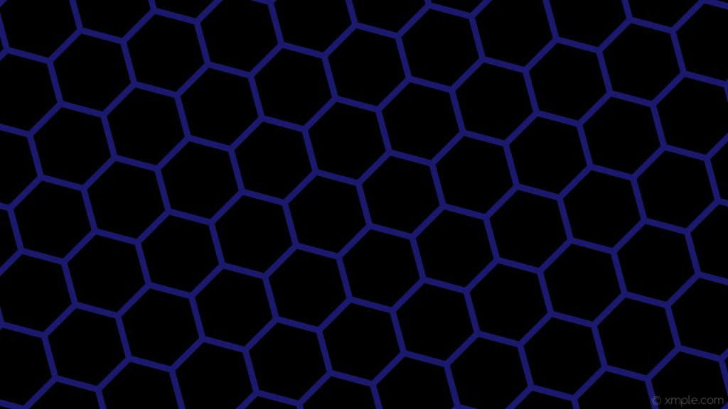 Black and blue hexagonal honeycomb pattern with vibrant blue lines on deep black background wallpaper