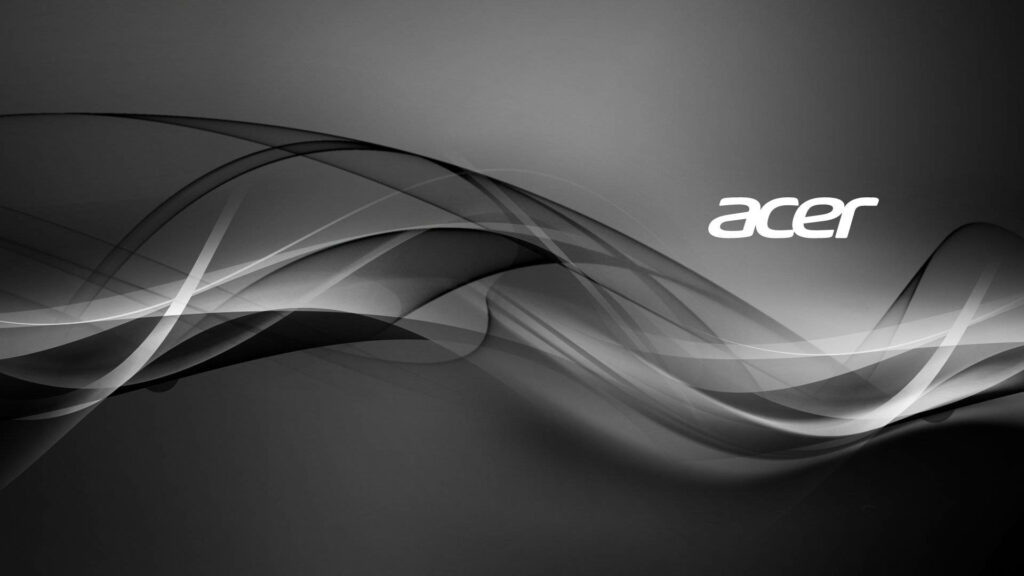 Sleek black white abstract flowing lines wallpaper with Acer logo modern tech background