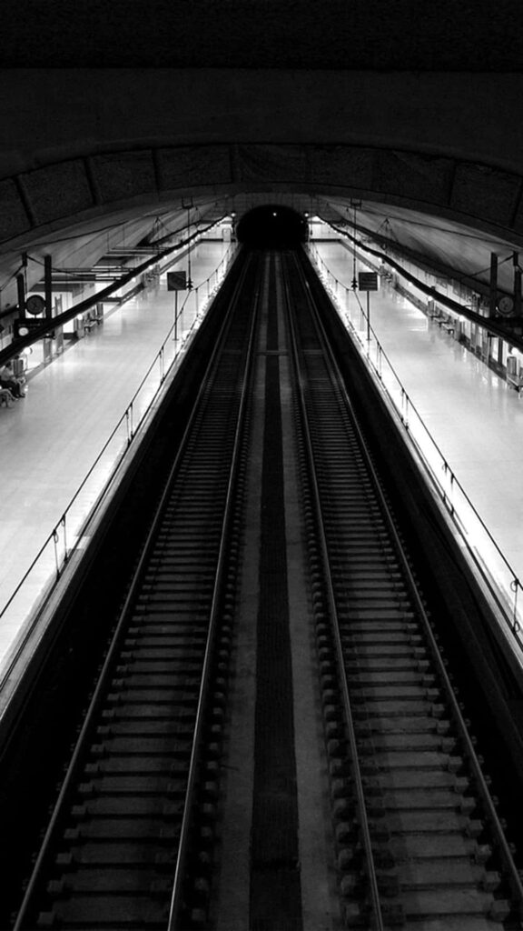 Modern Black-and-White Train Track Wallpaper for iPhone Background