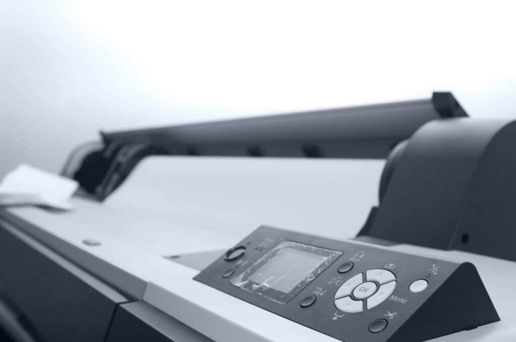 Modern Black-and-White Wallpaper: Close-Up of Printer Control Panel