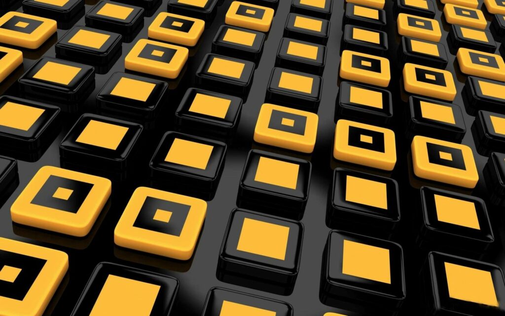 Bold Black and Yellow 3D Square Geometric Wallpaper - 1920x1200
