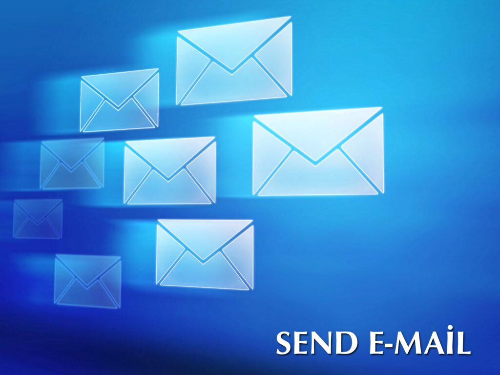 White email envelopes floating on vibrant blue gradient background highlighting digital communication Wallpaper