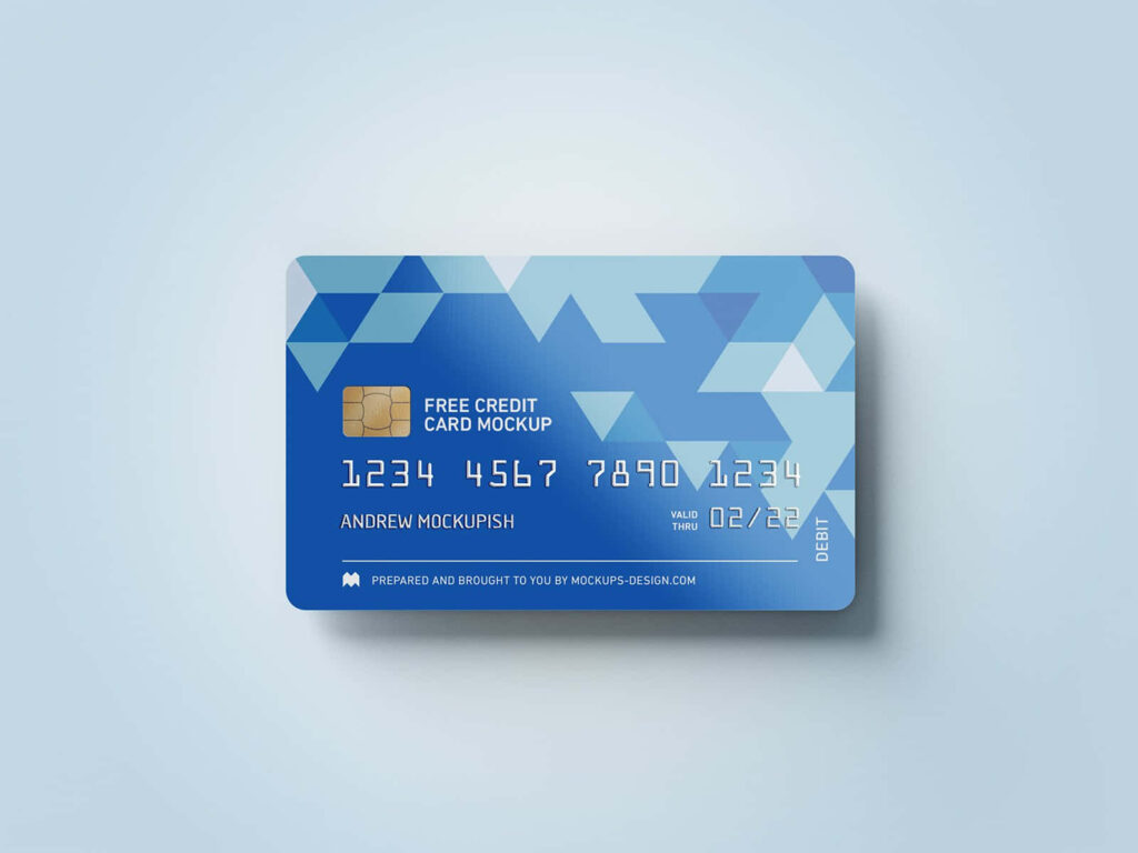 Modern credit card wallpaper with sleek blue geometric shapes on light futuristic background