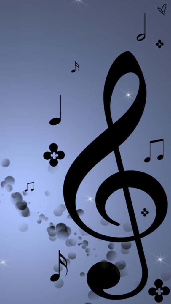 Sleek Modern Wallpaper: Bold Black Music Notes on Gradient Blue