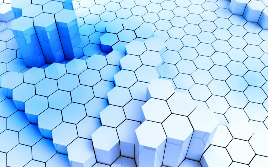 Modern Hexagonal 3D Blue and White Wallpaper - Depth & Dimension