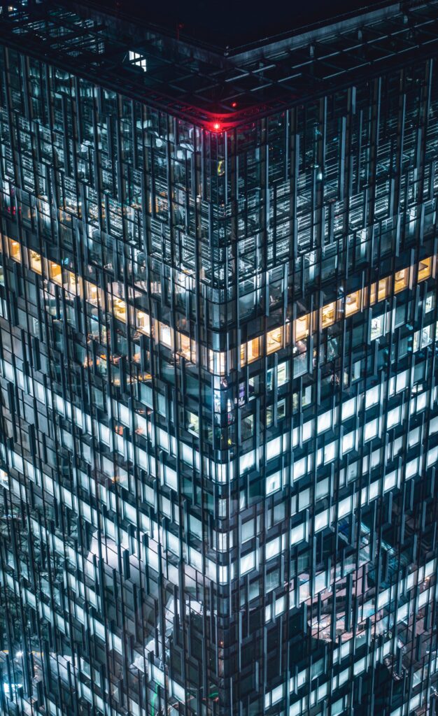 Modern Building Illuminated Facade Wallpaper - Night Urban Design