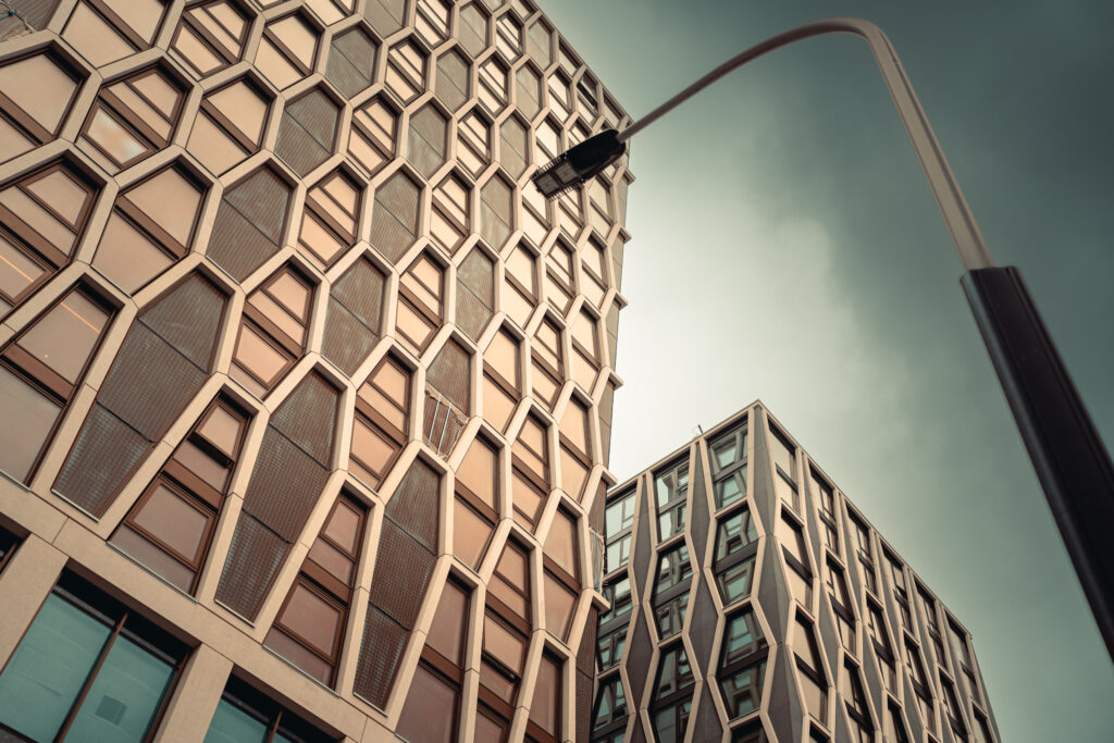 Urban Wallpaper: Modern Buildings & Geometric Facades with Lantern