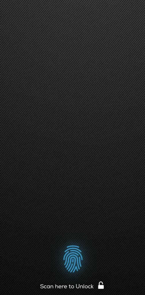 Sleek Dark Carbon Fiber Wallpaper with Blue Fingerprint Icon