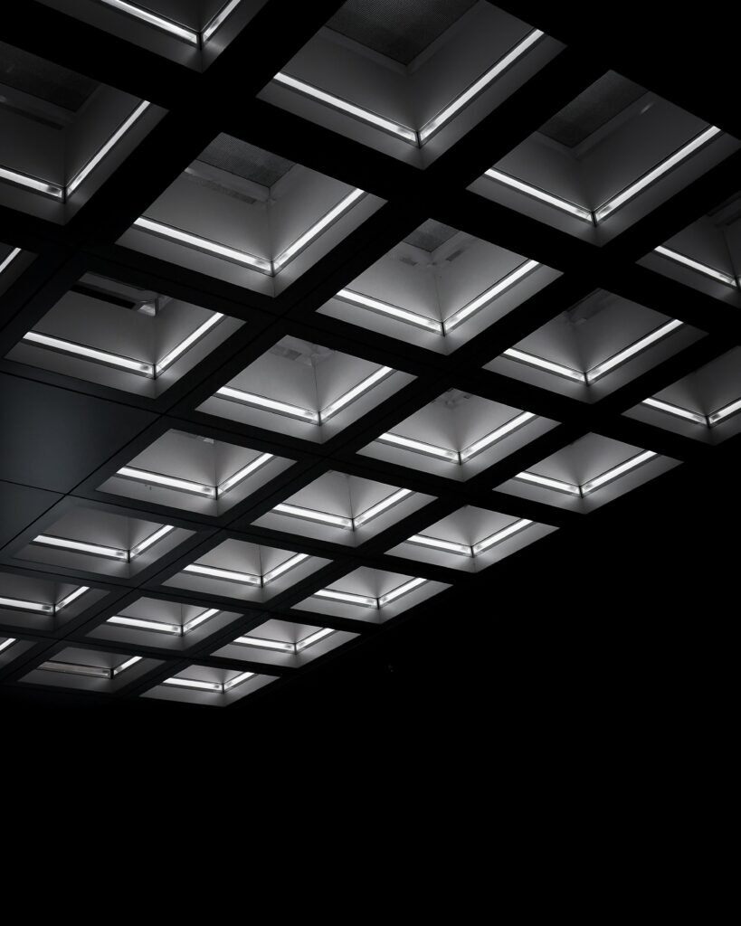 Modern Ceiling Design Wallpaper: Sleek Grid Patterns & Backlit Elegance