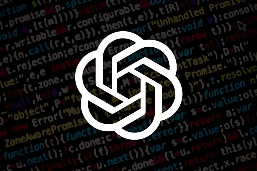 Modern ChatGPT wallpaper with white neural network logo over vibrant multicolored code background