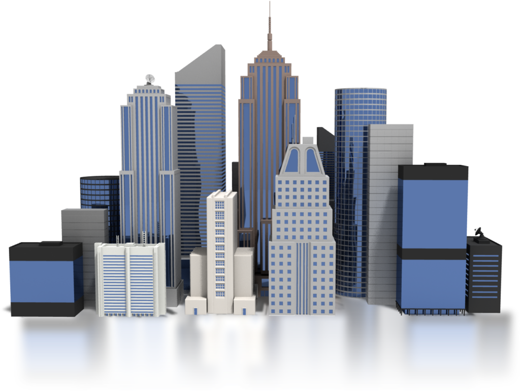 Modern City Skyline Wallpaper: Sleek Skyscrapers & Reflective Base