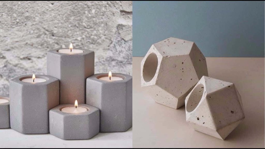 Modern concrete decor with glowing hexagonal candles and minimalist geometric designs wall wallpaper