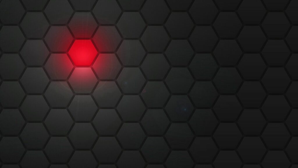 Dark Hexagonal Mesh Wallpaper with Illuminated Red Hexagon - 1920x1080