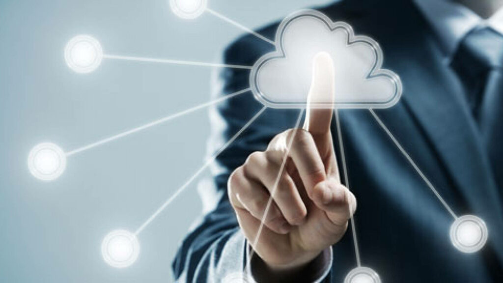 Modern Wallpaper: Businessman & Glowing Cloud Node Design