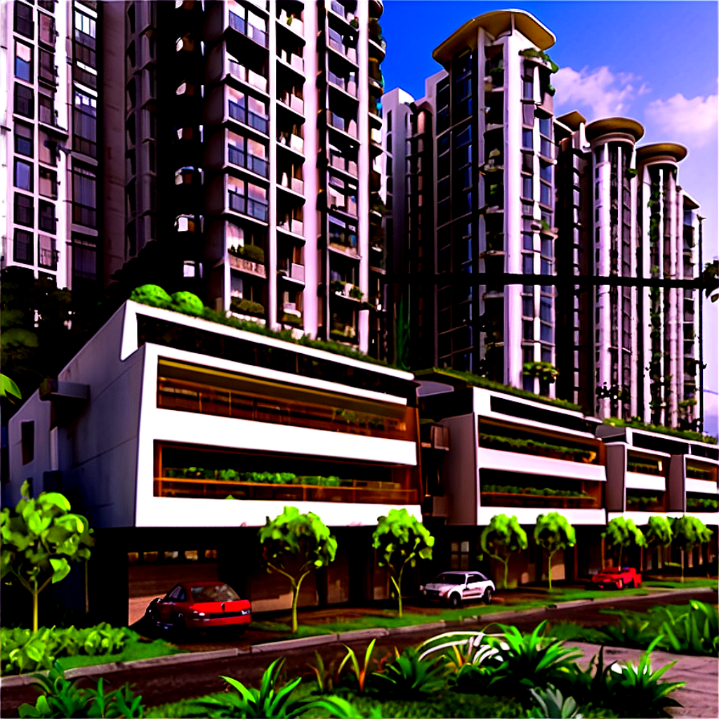 Eco-Friendly Urban Development Wallpaper: Lush Greenery & Cityscape
