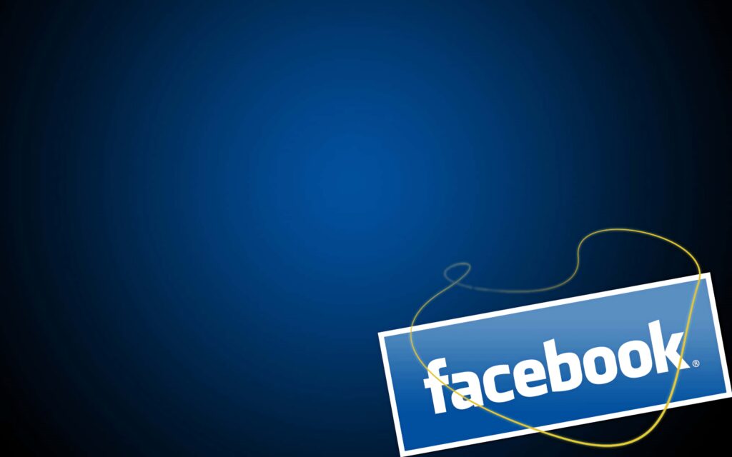 Facebook wallpaper with blue gradient background and iconic logo highlighted by yellow curve