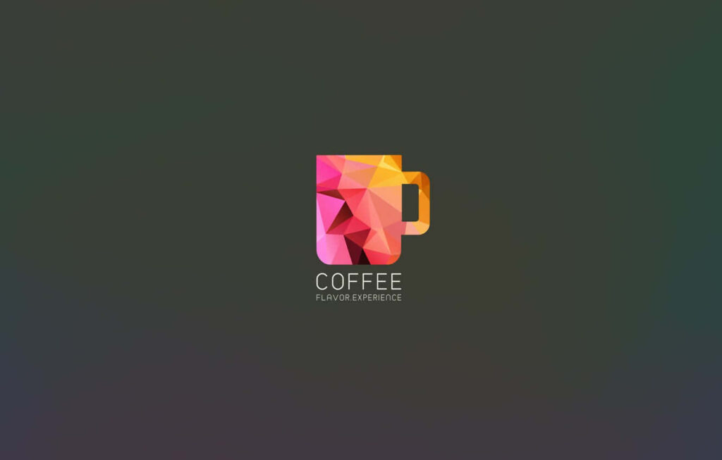 Vibrant Geometric Coffee Cup Wallpaper on Dark Gradient Background