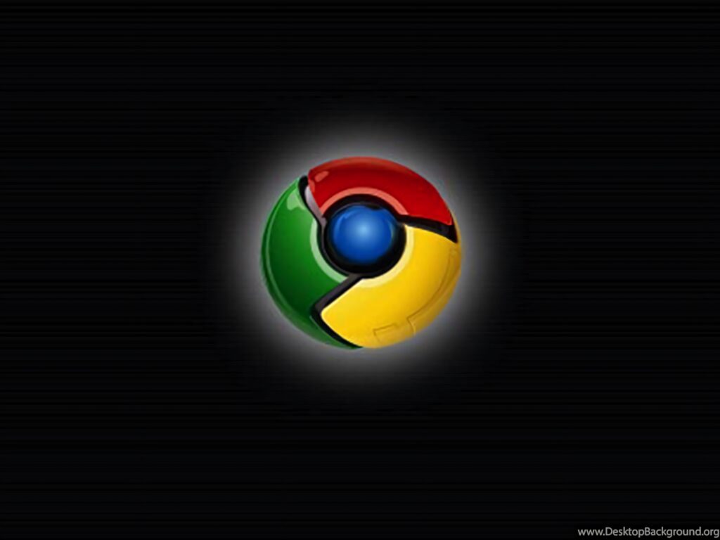 Sleek Google Chrome logo wallpaper with glowing vibrant red green yellow blue on black background