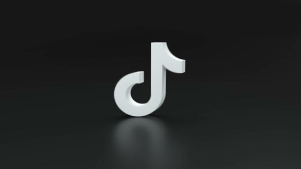Gray 3D TikTok logo with shadow on dark background modern minimalist TikTok app wallpaper