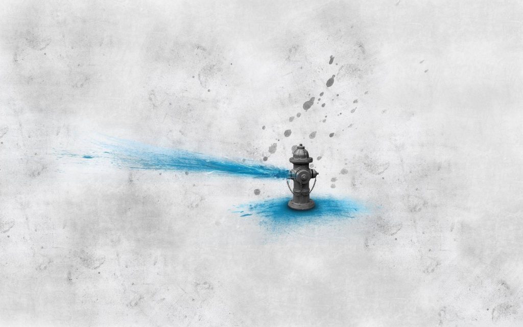 Gray fire hydrant with vibrant blue splash on textured light gray minimalist digital wallpaper