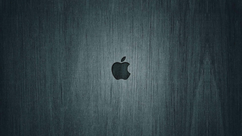 Modern Gray Wooden Wallpaper with Centered Mac Logo Design