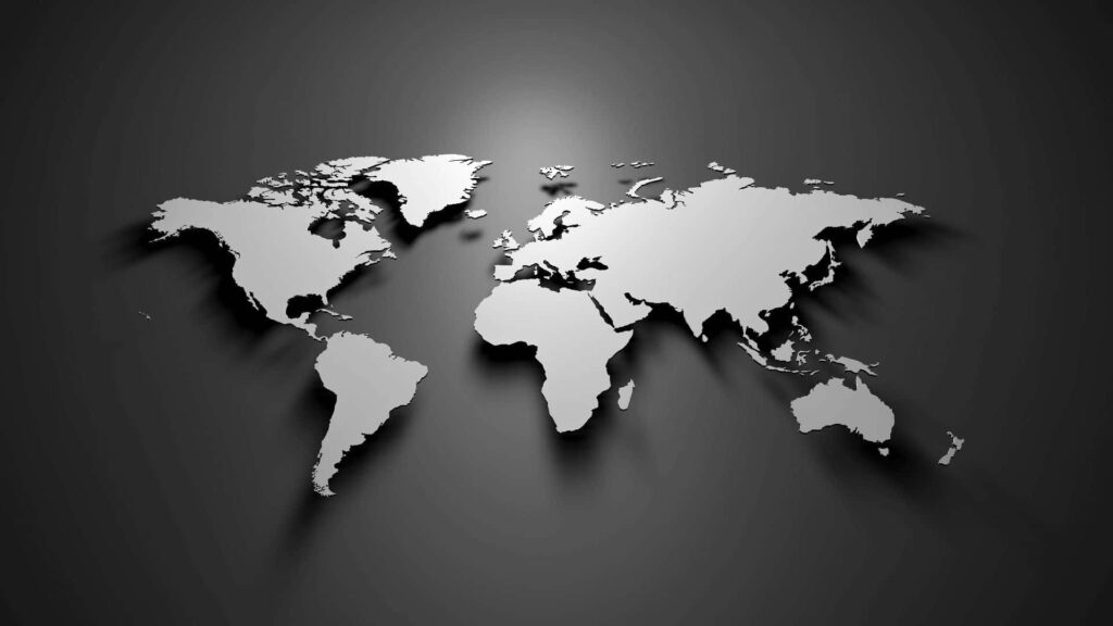 Modern 3D World Map Wallpaper - Grey & White on Dark Background