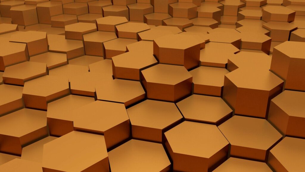 Geometric Hexagonal Wallpaper: Warm Golden-Brown Background Design