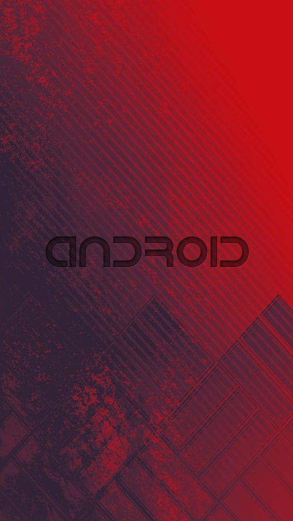 Stylized Android logo on red and black grunge gradient with geometric diagonal tech patterns wallpaper