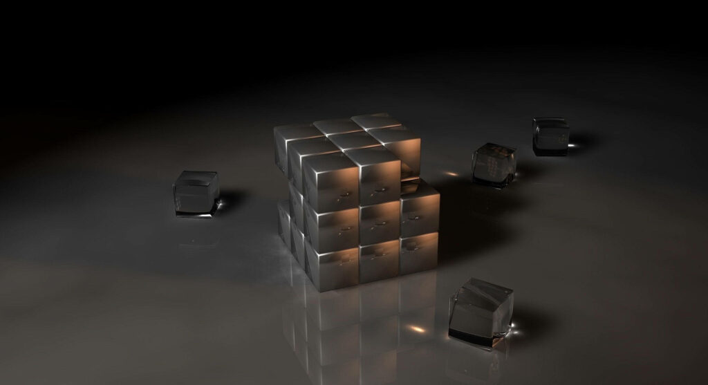 Modern 3D Metallic Black Rubik's Cube Wallpaper with Glossy Background