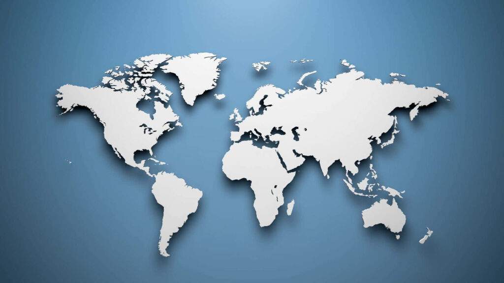 Minimalist 3D World Map Wallpaper: Elegant Blue Background Design